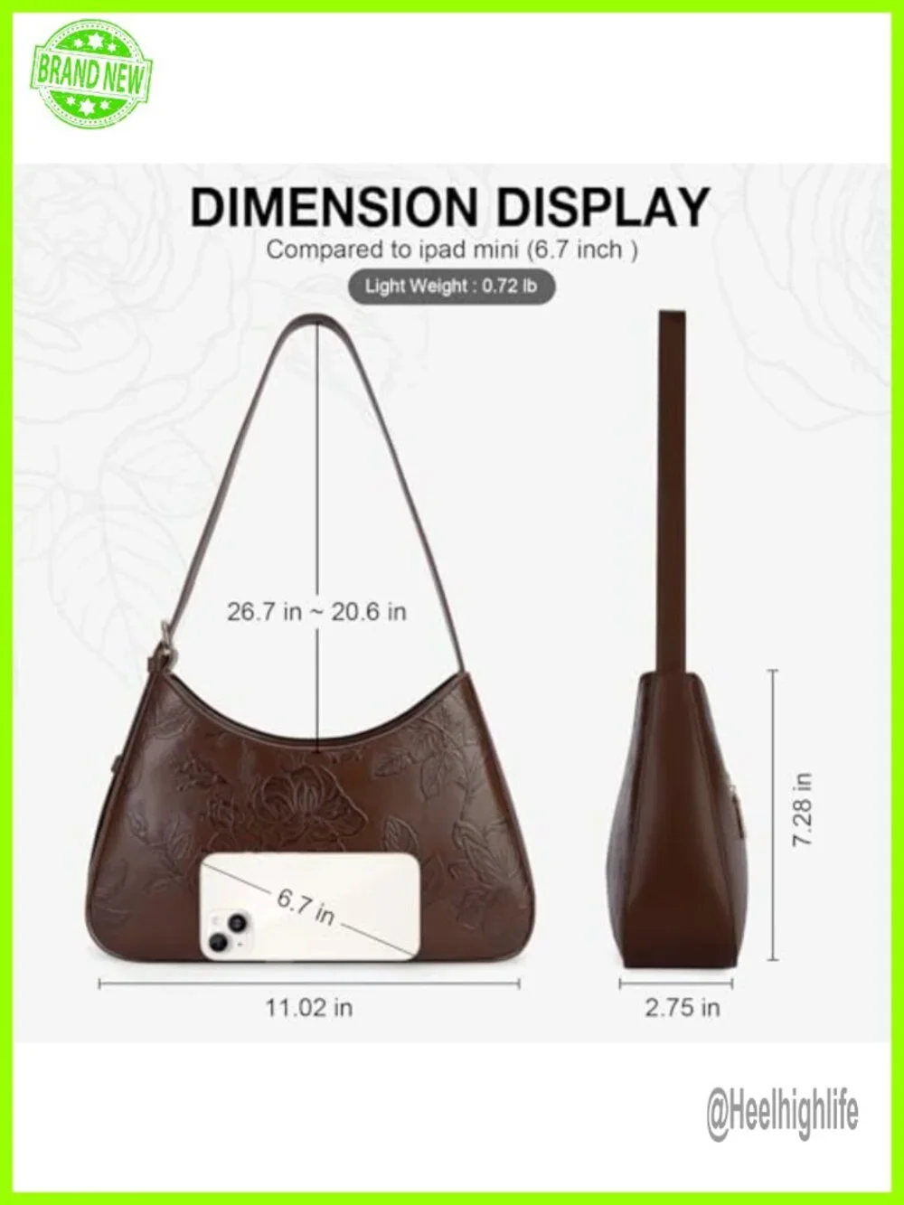 Vegan Leather Crescent Hobo Bag Embossed Design Shoulder Crossbody Clutch